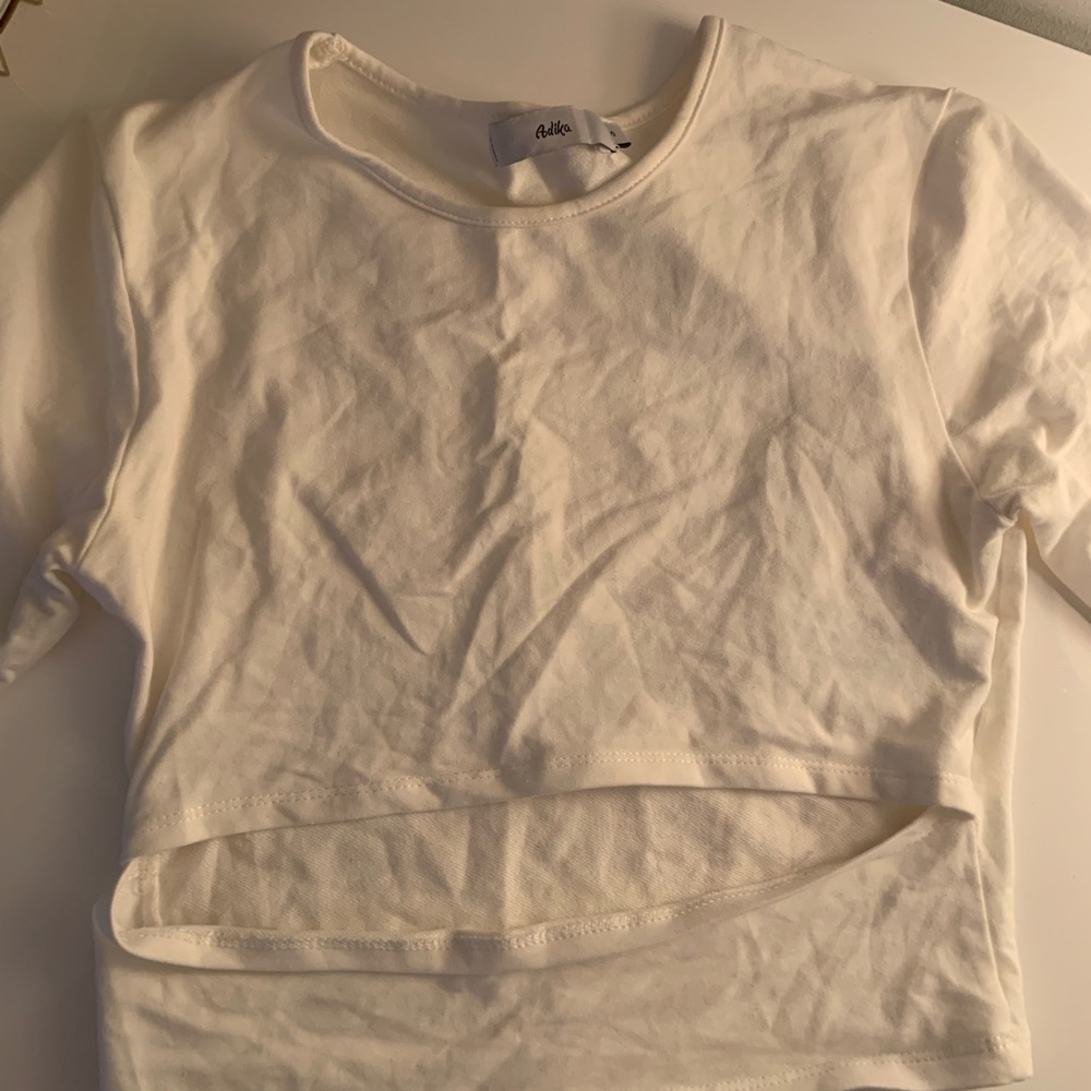 Cropped long sleeve white adika top